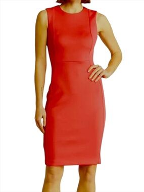 Calvin Klein Scuba Sleeveless Sheath Dress Ginger Coral Size 6